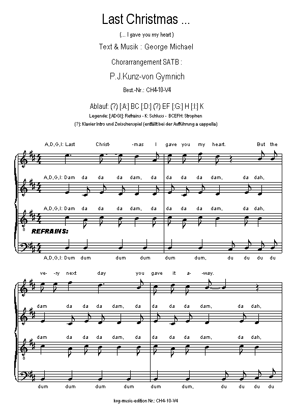 Peter Josef Kunz-von Gymnich : Wham : Last Christmas SATB