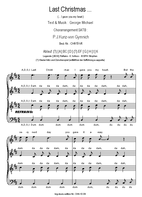 Peter Josef Kunz-von Gymnich : Wham : Last Christmas SATB