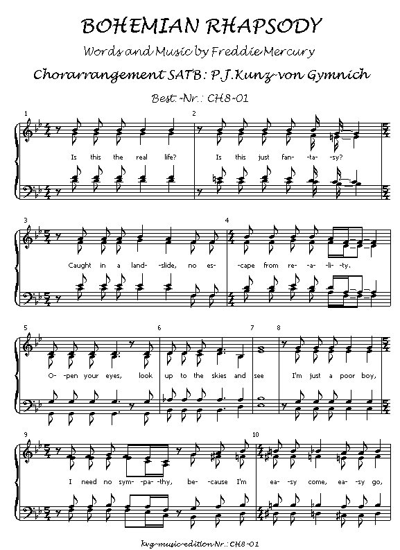 Noten Queen Bohemian Rhapsody SATB