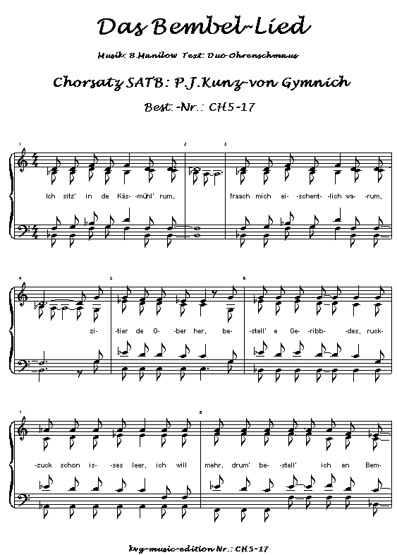 Peter Josef Kunz-von Gymnich : Duo Ohrenschmaus : Das Bembel-Lied SATB