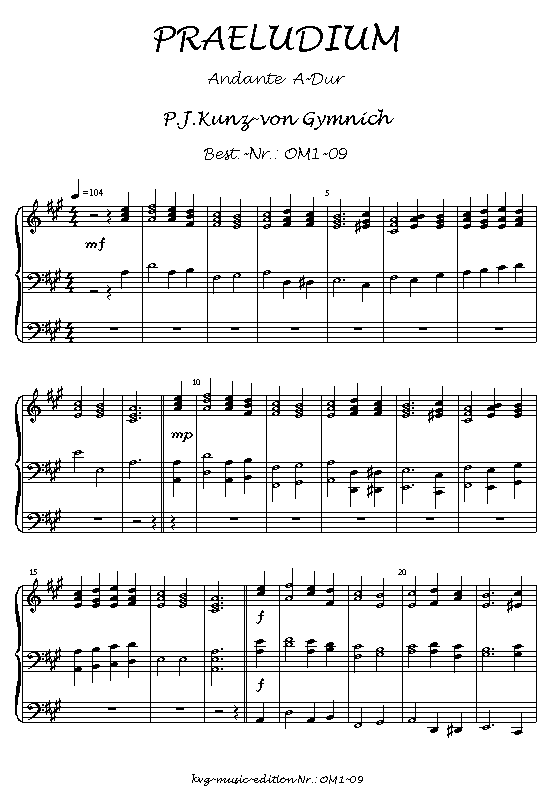 Peter Josef Kunz-von Gymnich : Praeludium A-Dur für Orgel solo