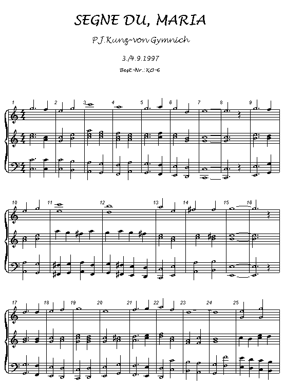 Peter Josef Kunz-von Gymnich : Segne Du Maria fr Orgel solo
